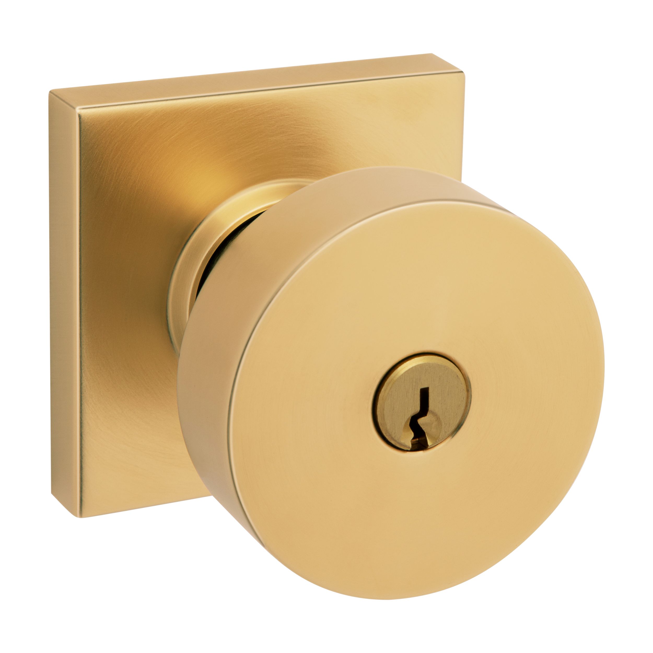 Keyed Contemporary Knob with Square Rose - Lifetime (PVD) Satin Brass