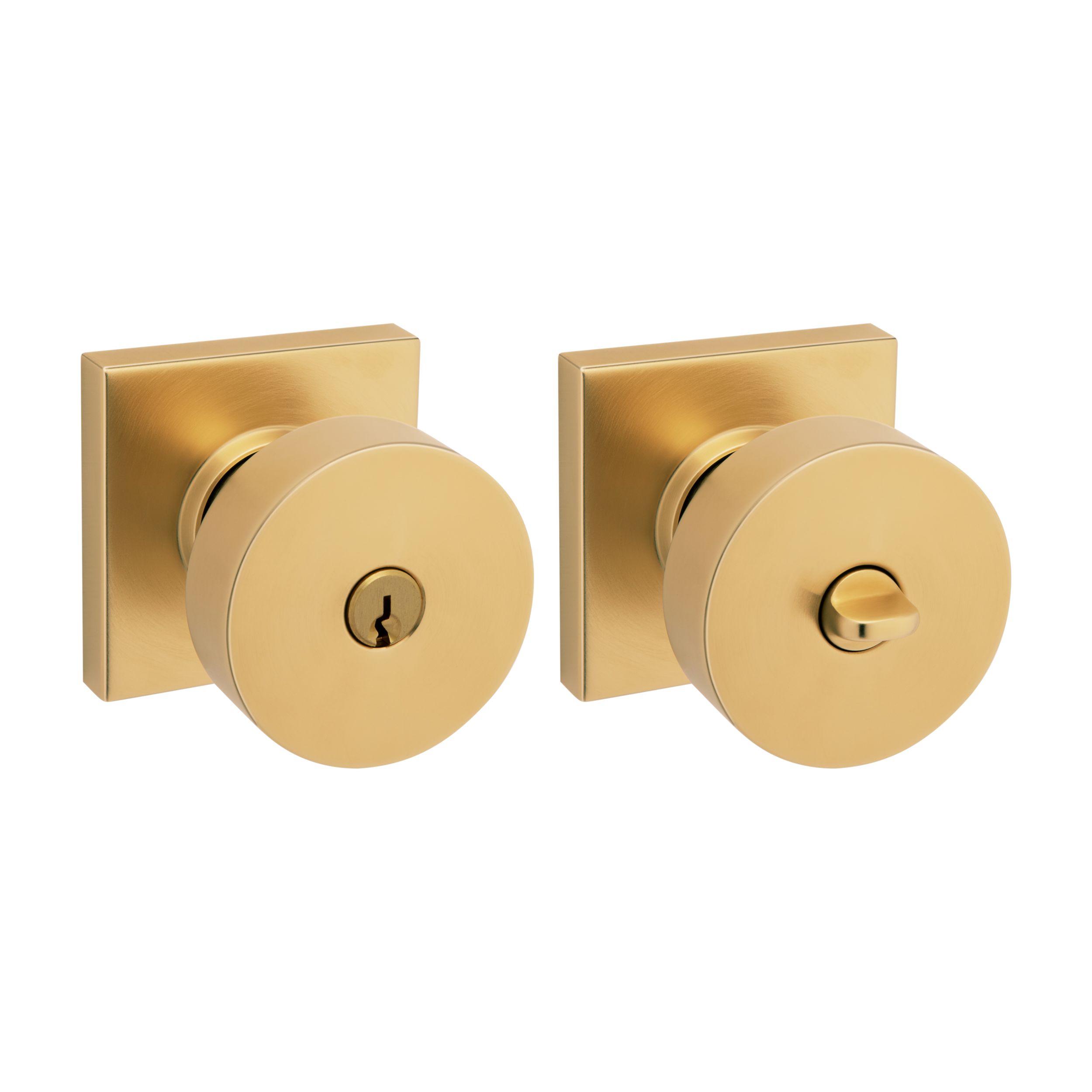 Keyed Contemporary Knob with Square Rose - Lifetime (PVD) Satin