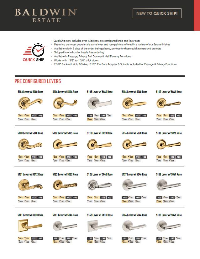 Baldwin Estate Quick Ship Knobs Sell Sheet Thumbnail