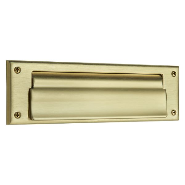 HEAVY SPRUNG SOLID BRASS LETTER BOX POSTAL PLATE COVER VICTORIAN small