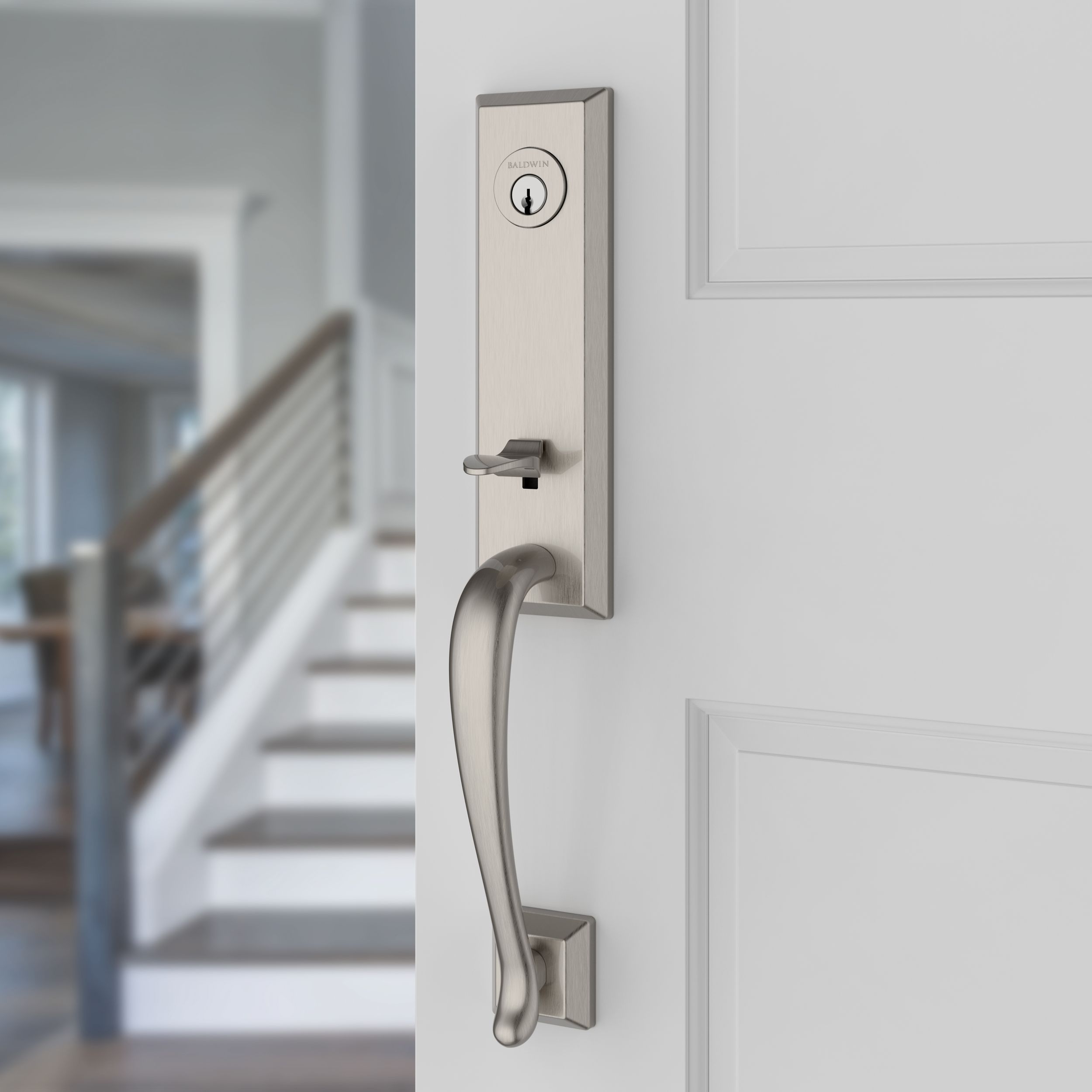 Del Mar Handleset x Curve Lever- Square Interior - Satin Nickel