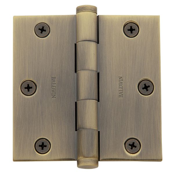 Hillman 3-Inch Antique Brass Square Corner Door Hinges With Removable Pin - 2 Pack