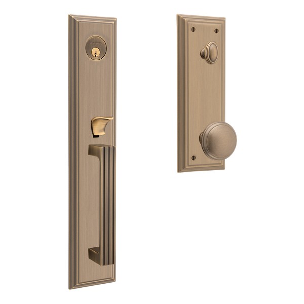 Tremont Full Handleset with 5069 Knob - Satin Brass & Black