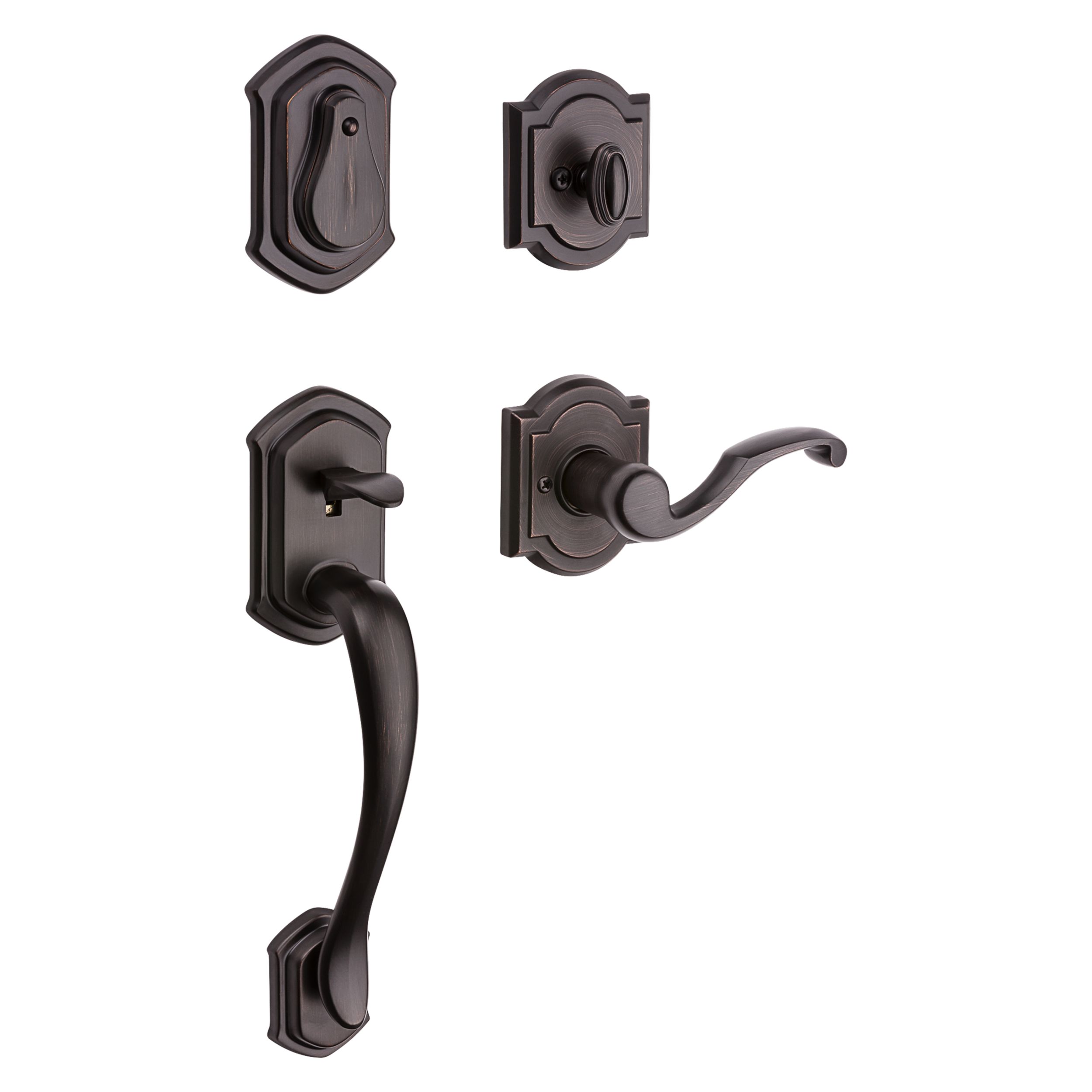 Prestige Medina Single Cylinder Venetian Bronze Door Handleset with Arch Rose Madrina Door Lever feat SmartKey Security
