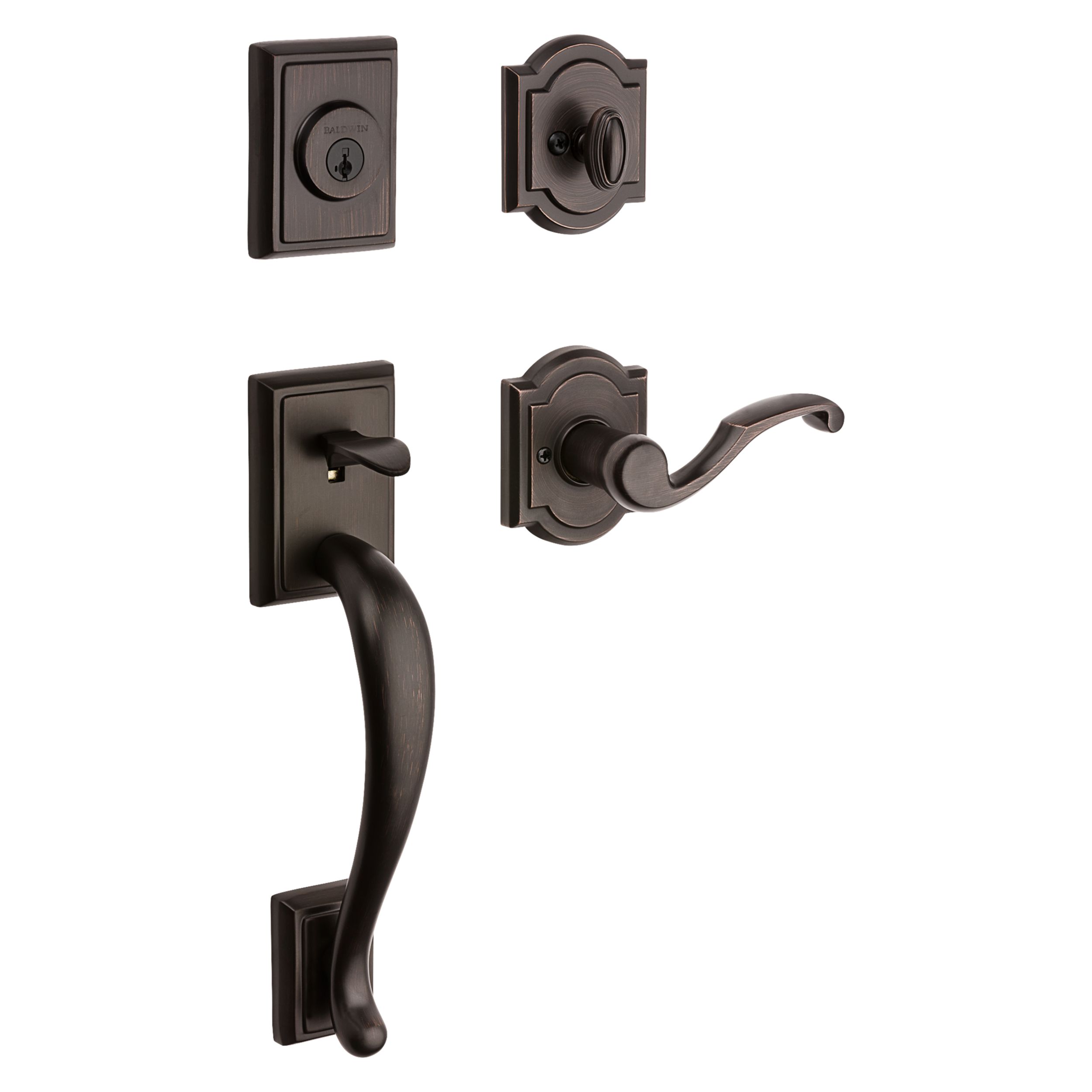 Prestige Pistoria Single Cylinder Venetian Bronze Door Handleset w/ Arch Rose Madrina Door Lever Feat SmartKey Security