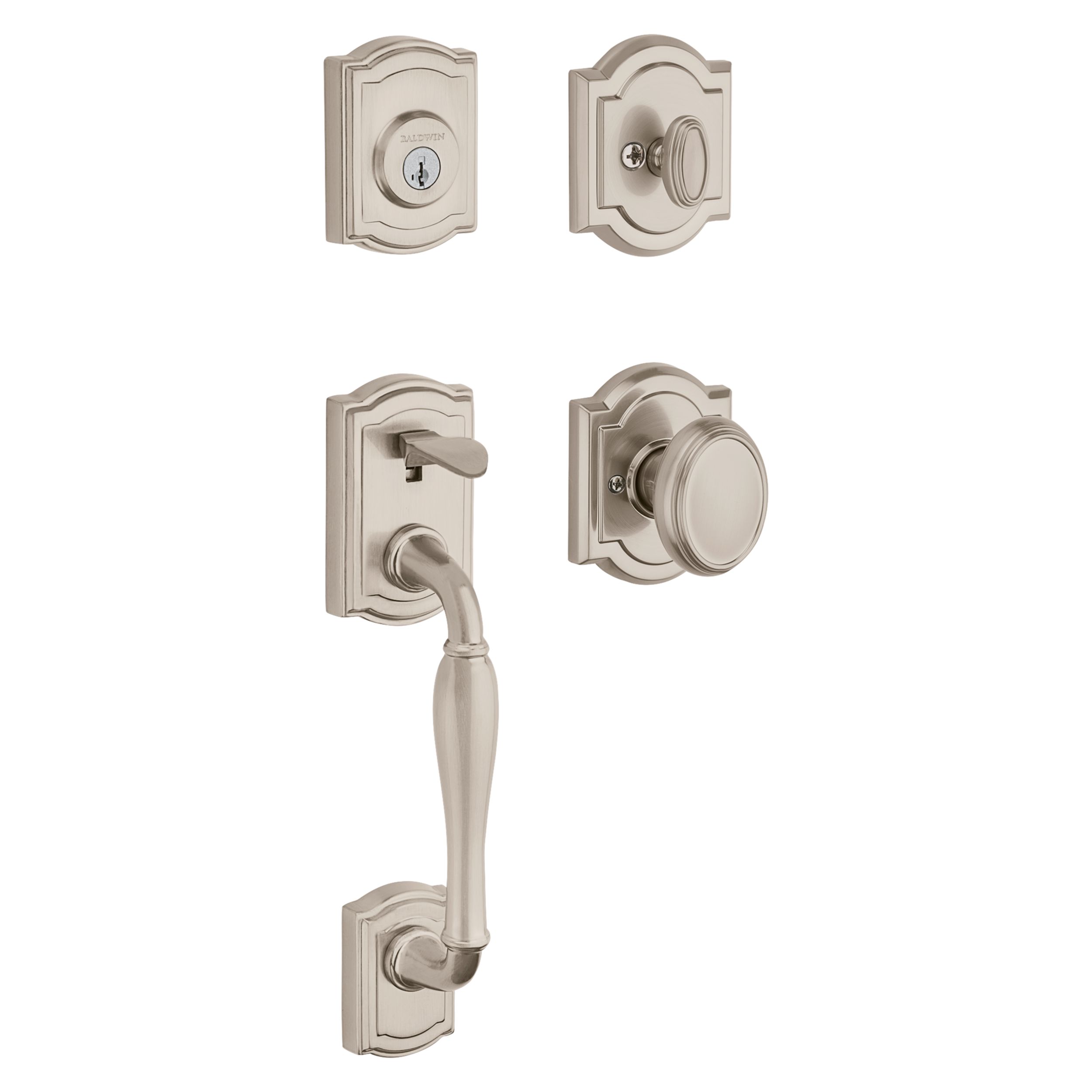 Traditional Style Front Door Exterior Handleset - Elegant Lock Set Handle  Hardware with Single Cylinder Deadbolt Lock and Knob - Classic Satin Nickel