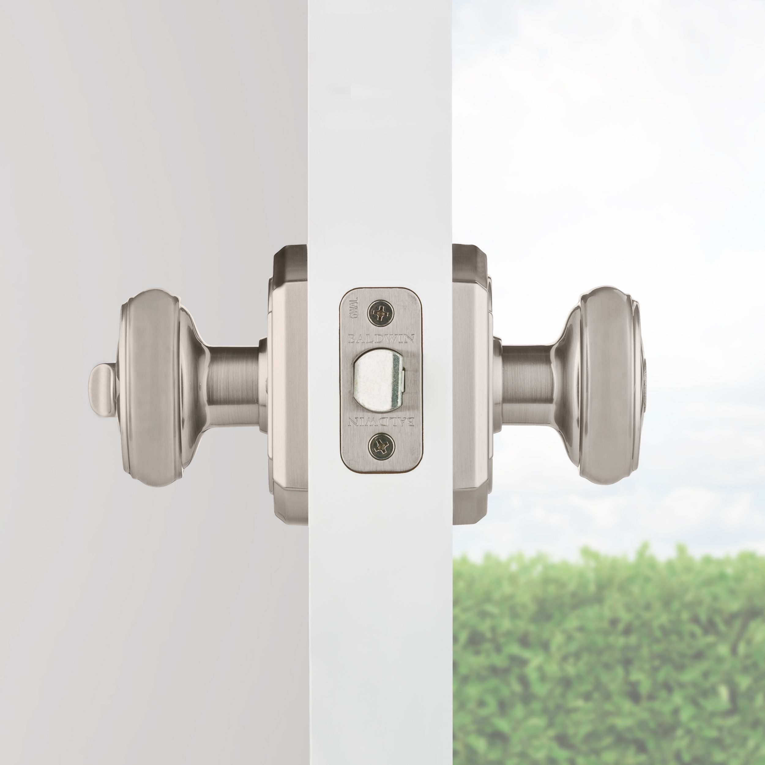 Keyed Carnaby Knob & Arch Rose - Satin Nickel | Baldwin Hardware