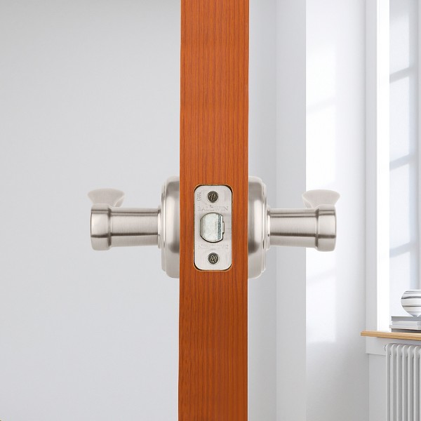 Tobin Lever with Round Rose- Passage - Satin Nickel | Baldwin Hardware