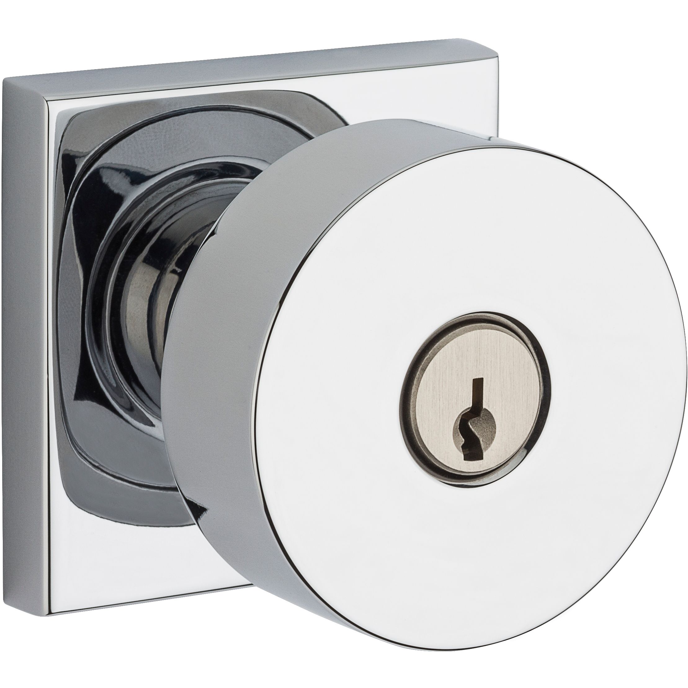 Keyed Contemporary Knob with Square Rose - Lifetime (PVD) Satin