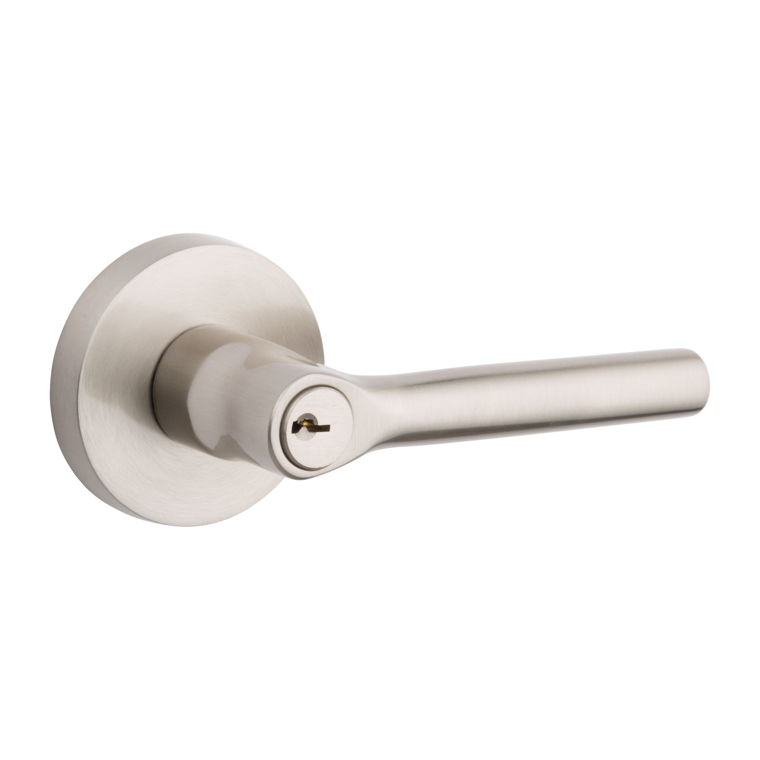 Keyed Tube Lever & Contemporary Round Rose - Satin Nickel