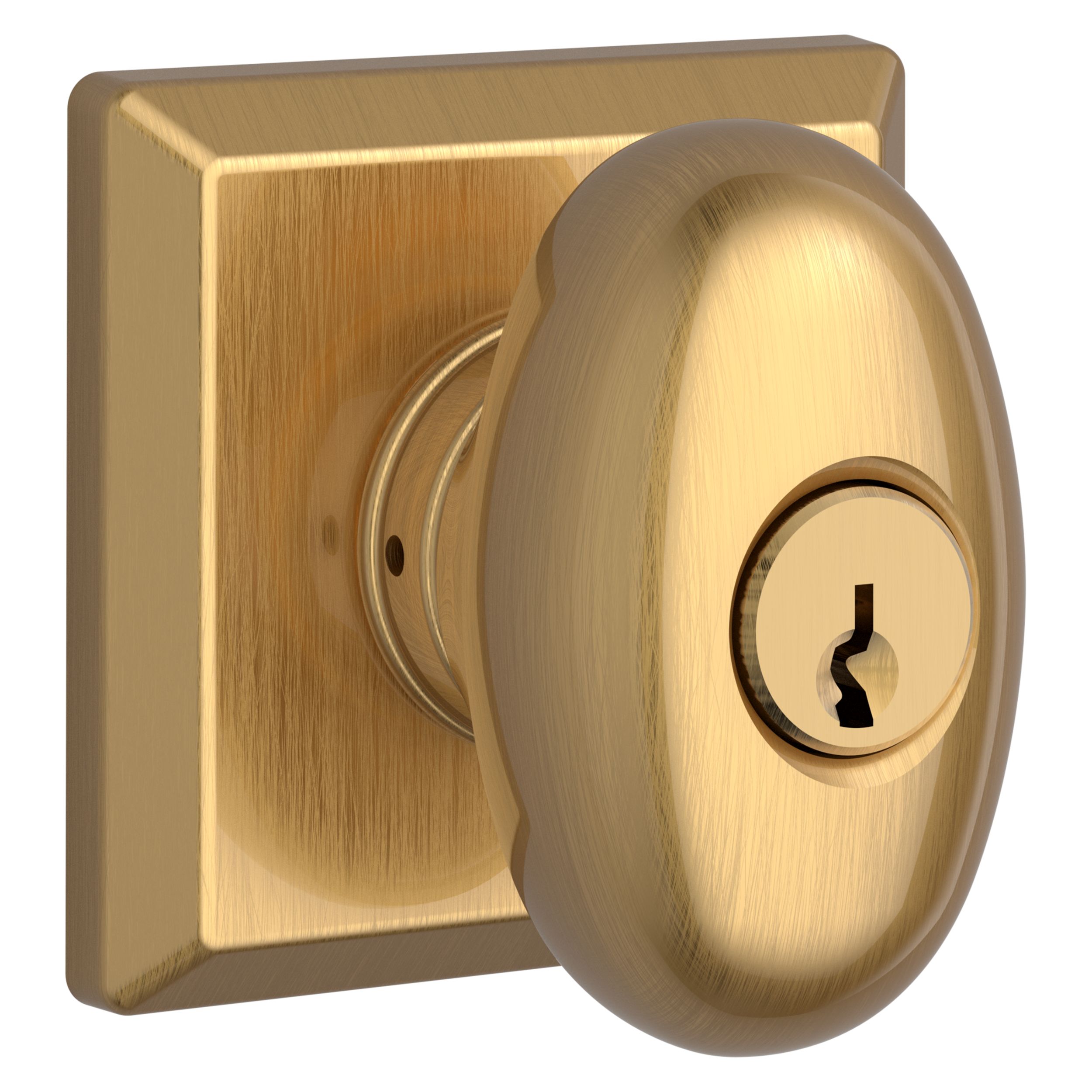 Keyed Ellipse Knob & Traditional Square Rose - Lifetime (PVD) Satin Brass