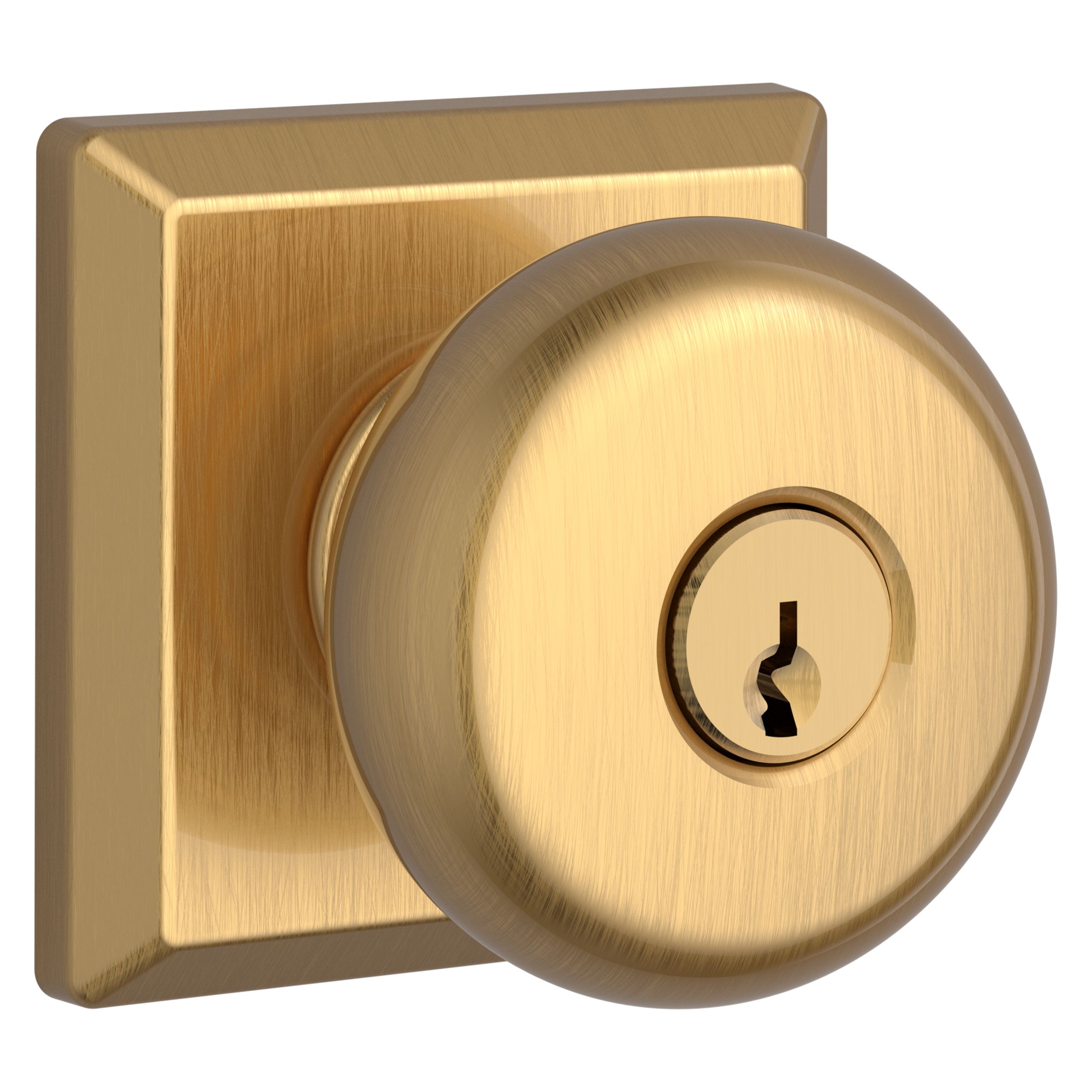 Keyed Round Knob & Traditional Square Rose - Lifetime (PVD) Satin 