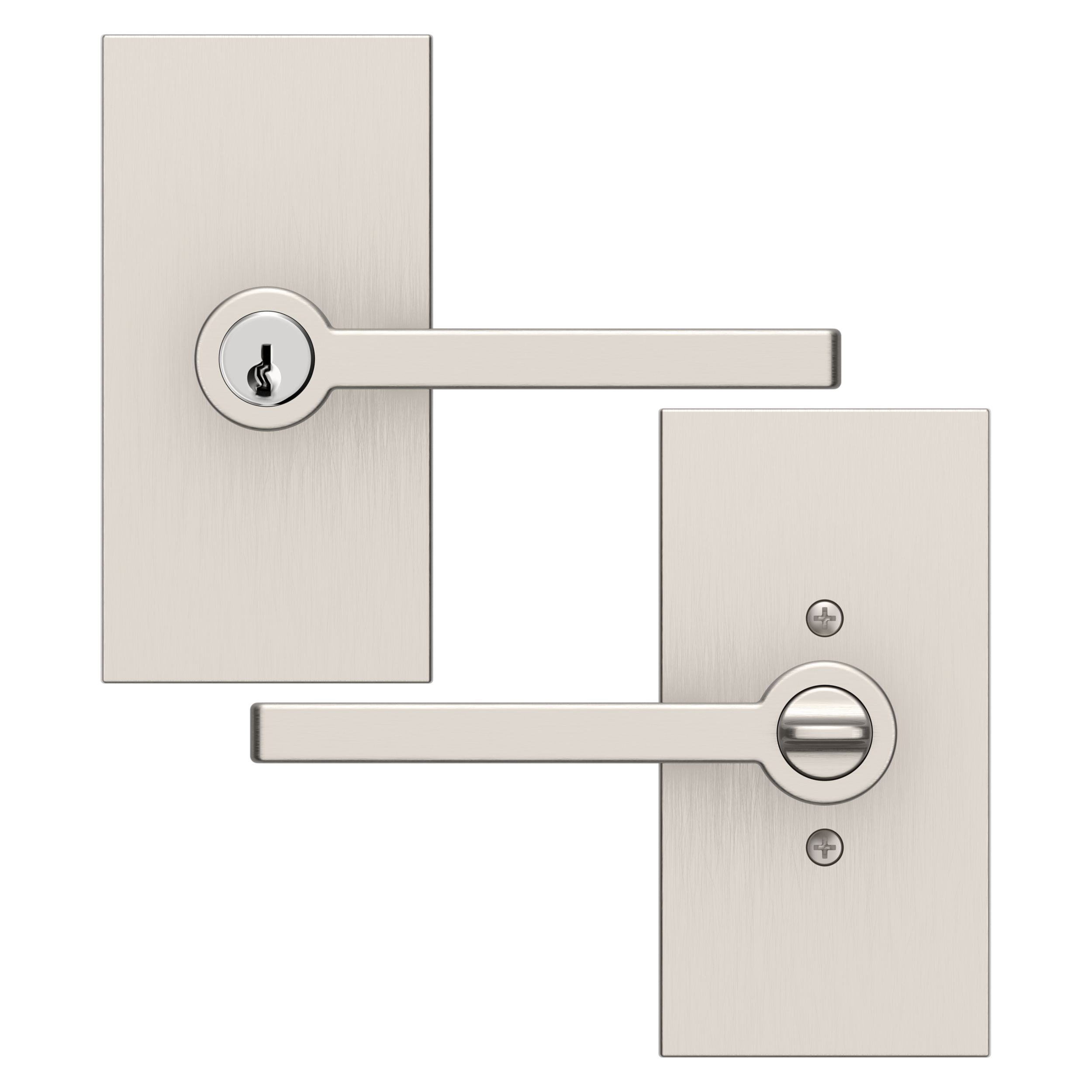 Keyed Contemporary Knob with Square Rose - Lifetime (PVD) Satin