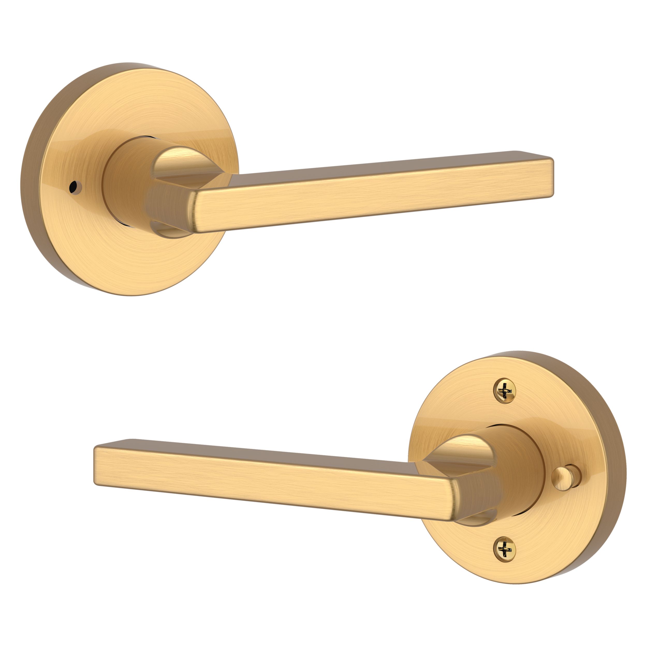 Square Lever & Contemporary Round Rose- Privacy - Lifetime (PVD) Satin Brass